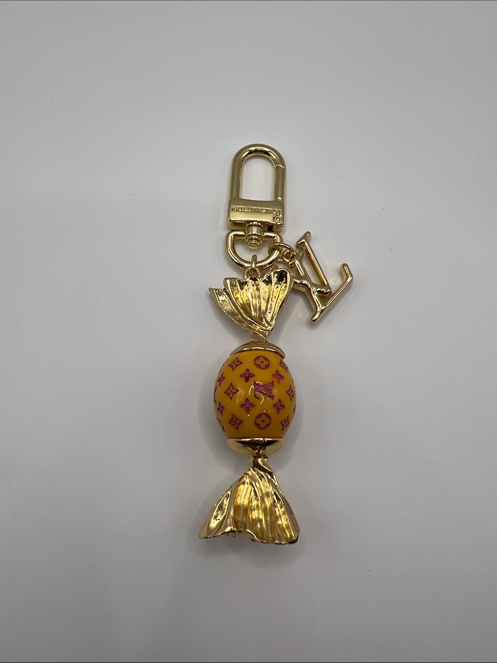 1451. Gold-Tone Candy Charm Keychain with Yellow Logo Bead